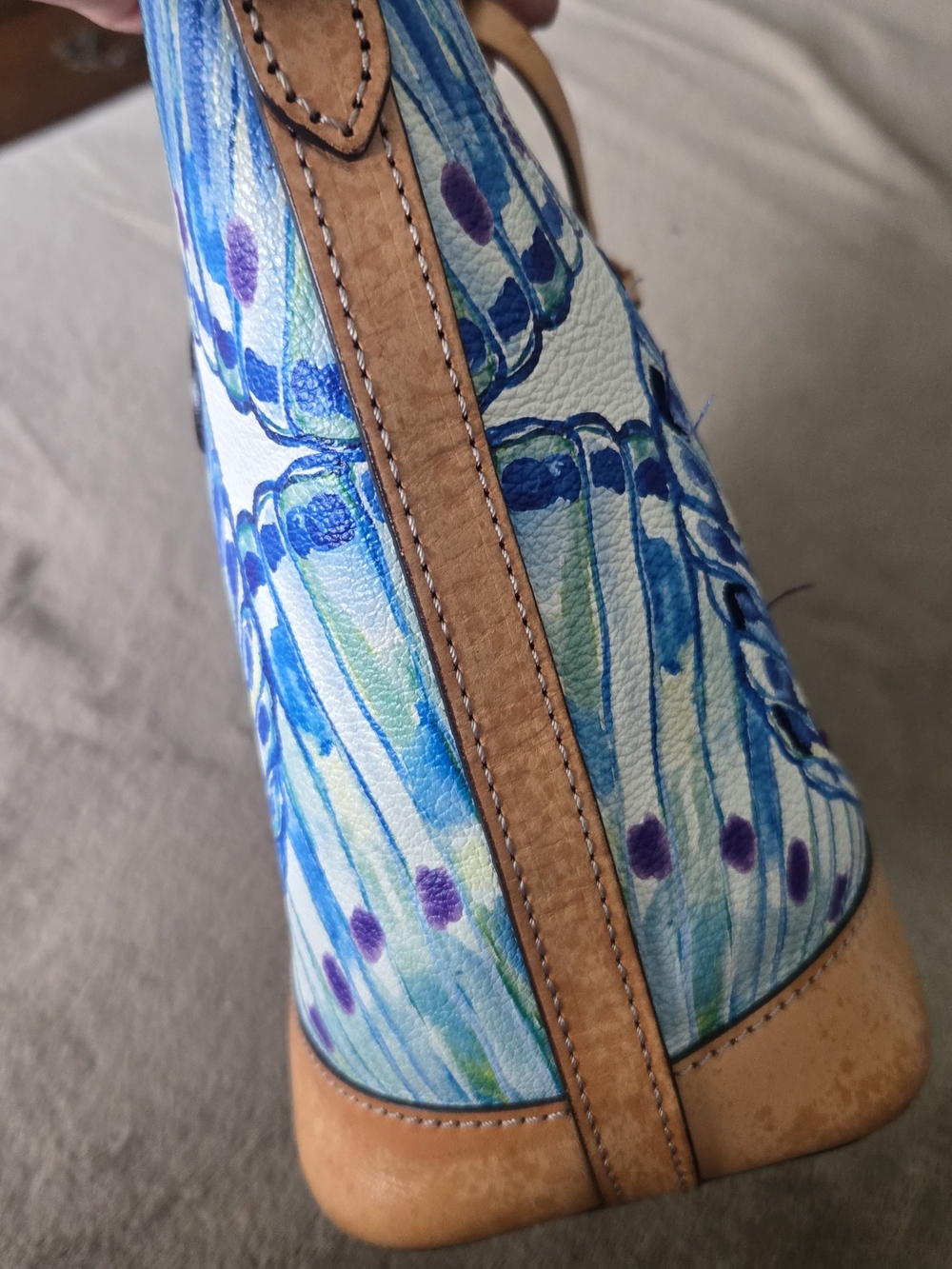 Brighton Blue and Tan Floral Burst Canvas Tote - Picture 6 of 13